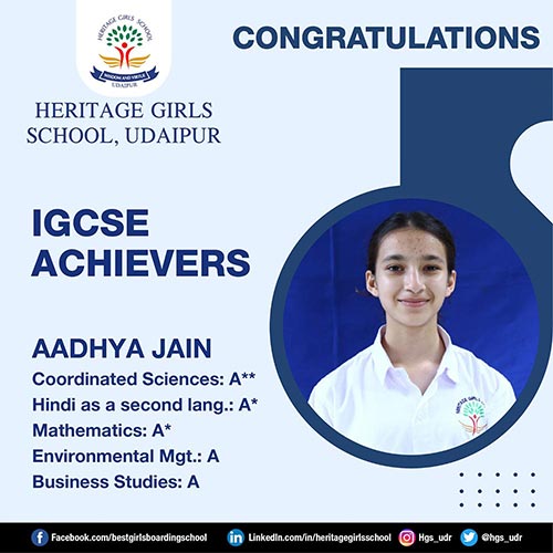 Aadhya Jain, IGCSE achiever at Heritage Girls School