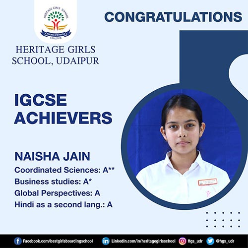 Naisha Jain, IGCSE achiever at Heritage Girls School